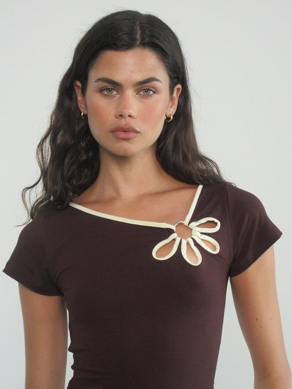Motel Rocks Bunga Flower Cut Out Top in Bitter Chocolate with Lemon